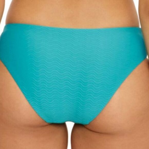 Becca Vibes Blue Textured Peek-A-Boo-Sides Hipster Bikini Swim Bottoms Size M - Picture 3 of 7